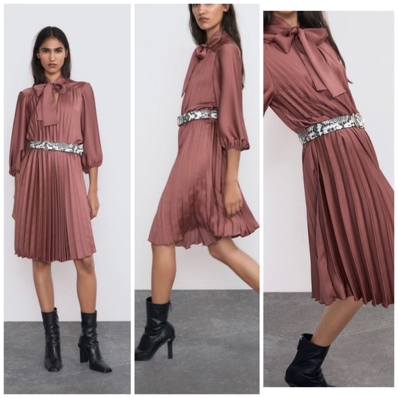 Zara Dresses & Skirts - NWT Zara Pleated Dress with Faux Snakeskin Belt